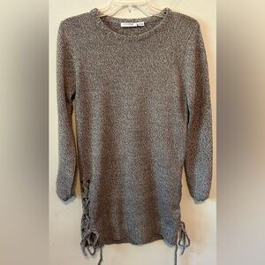 Women’s Cloth by Design Brown Sweater‎ Dress/Tunic Laced Tie At Hem Size Small
